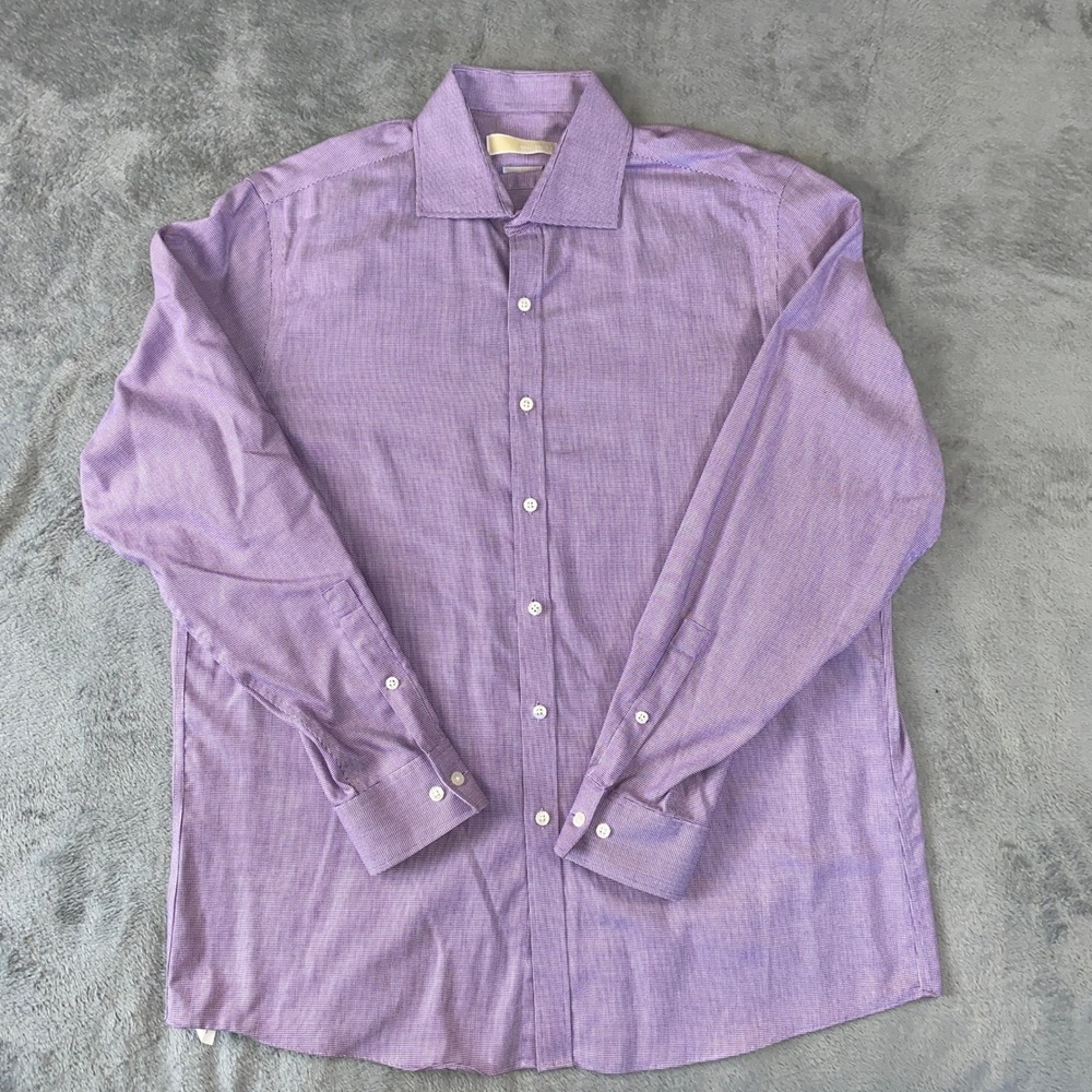 Michael Kors Button Down Mens 16.5 34/35 Purple Micro Check Non Iron Shirt
